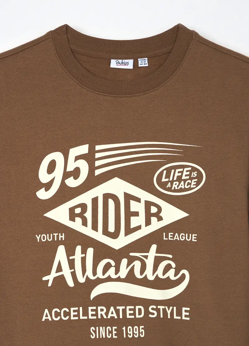 Felpa In Puro Cotone Ragazzo, Bambino, Marrone cioccolato miniatura 3