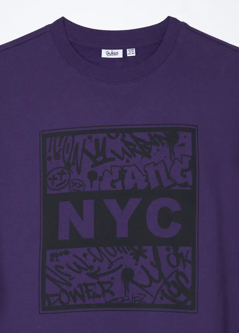 Felpa In Puro Cotone Ragazzo, Bambino, Viola scuro miniatura 3