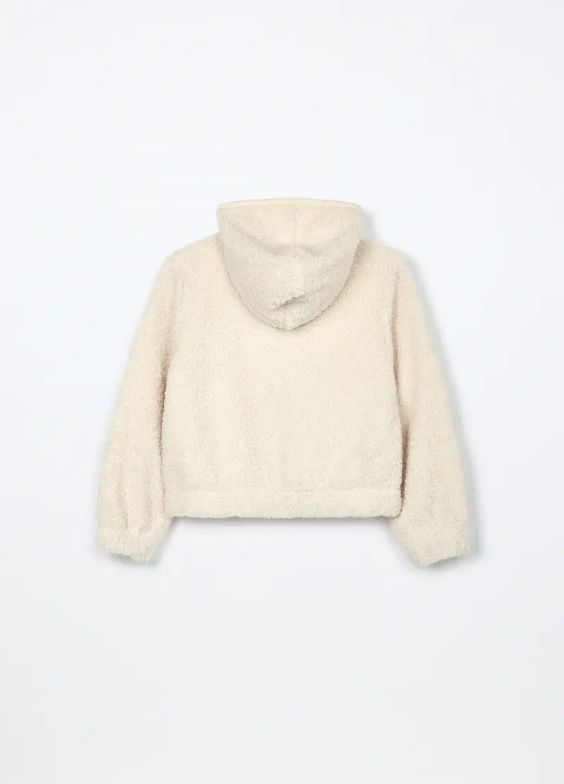 Felpa In Sherpa Con Cappuccio Bambina, Bianco avorio miniatura 2