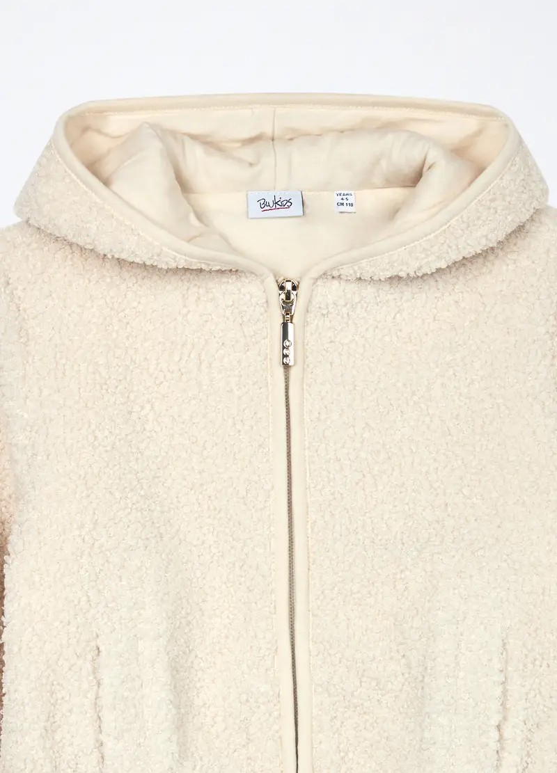 Felpa In Sherpa Con Cappuccio Bambina, Bianco avorio miniatura 3