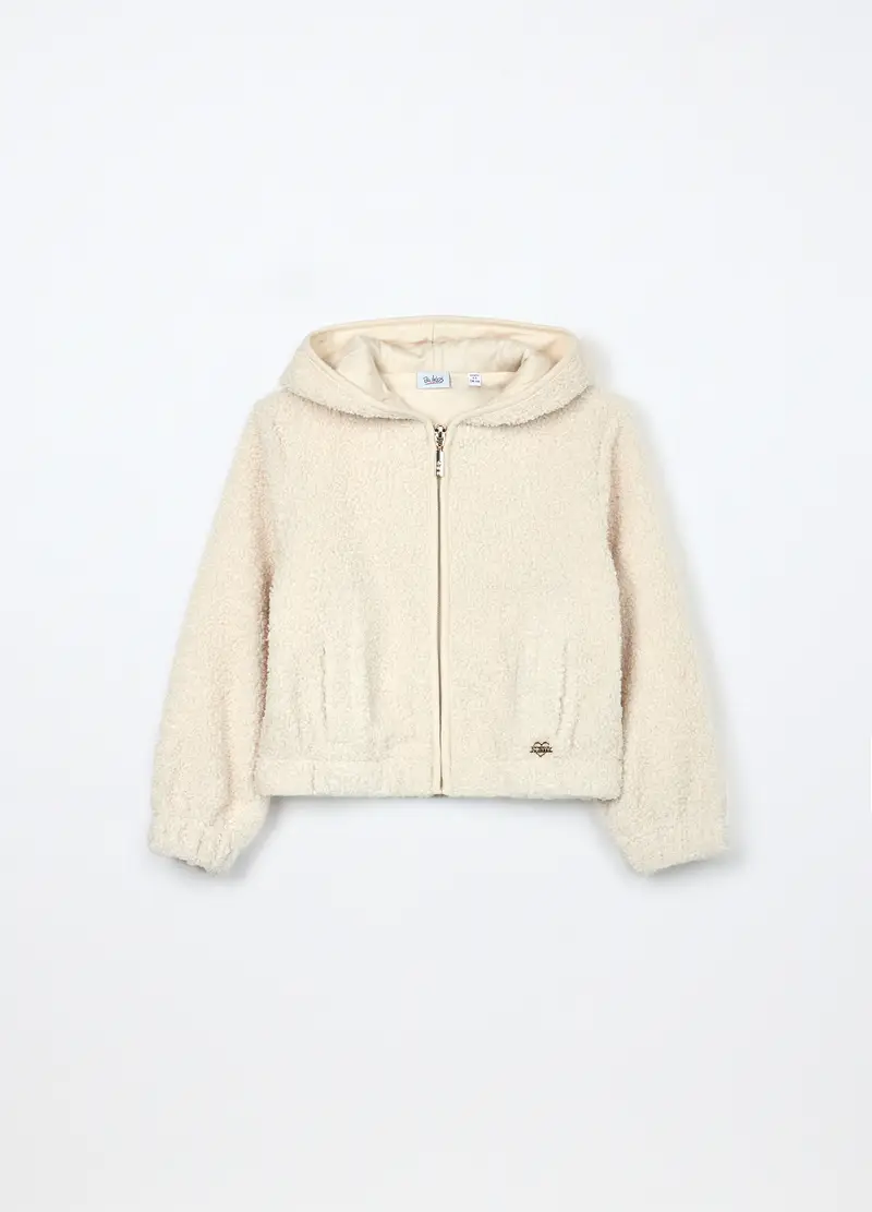 Felpa In Sherpa Con Cappuccio Bambina, Bianco avorio