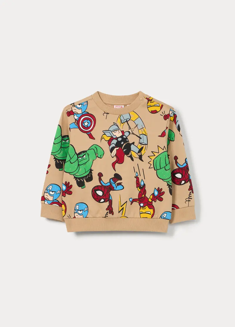 Felpa Marvel In French Terry Di Puro Cotone Bimba, Bambino, Beige chiaro