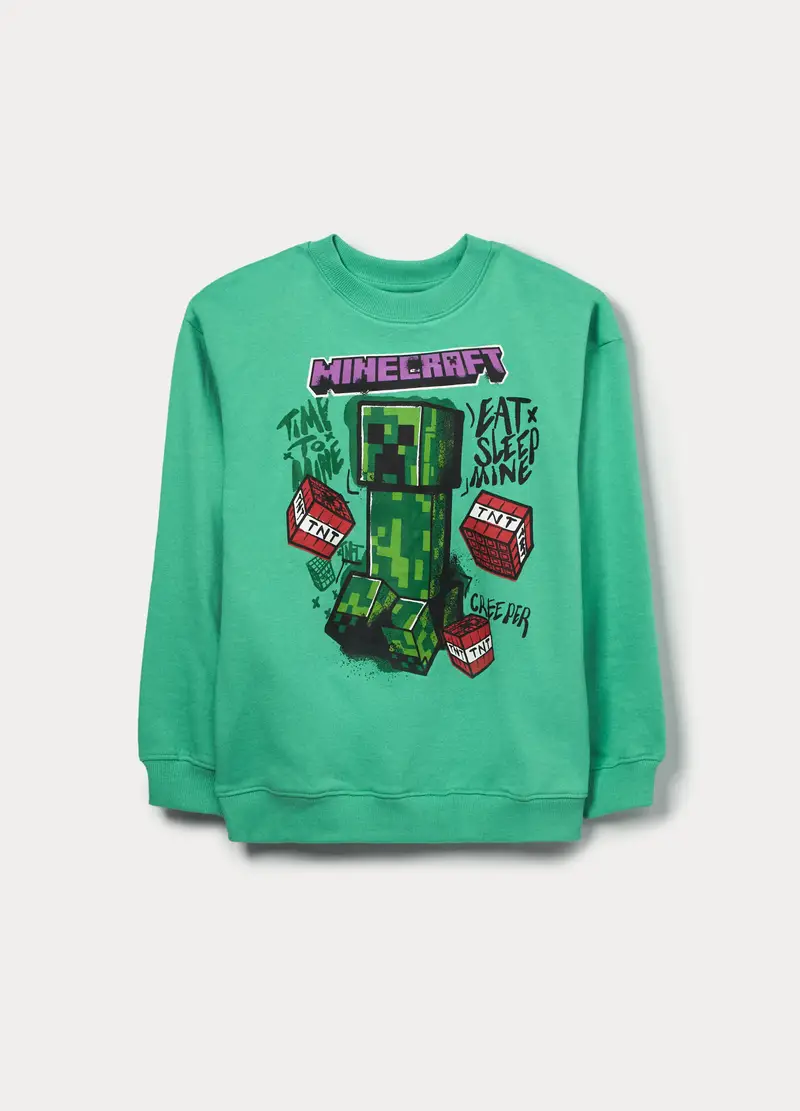 Felpa Minecraft In French Terry Di Puro Cotone Bambino, Verde latte e menta