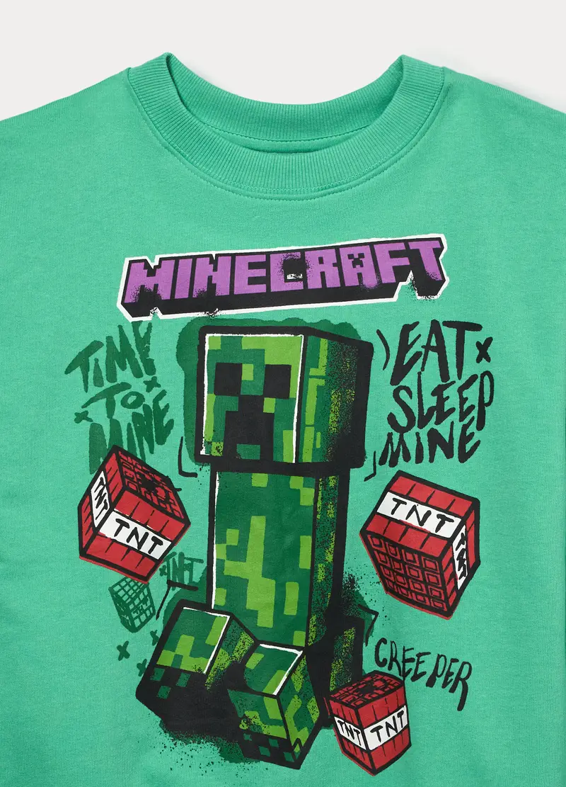 Felpa Minecraft In French Terry Di Puro Cotone Bambino, Verde latte e menta miniatura 3