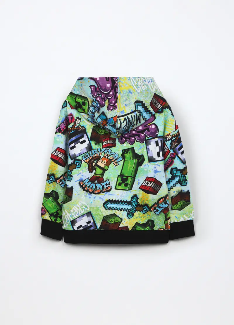 Felpa Minecraft In Puro Cotone Con Cappuccio Bambino, Nero stampa 1 miniatura 2