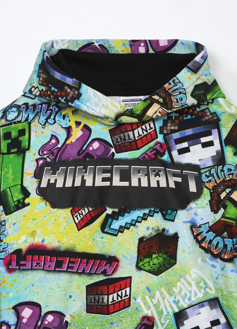 Felpa Minecraft In Puro Cotone Con Cappuccio Bambino, Nero stampa 1 miniatura 3