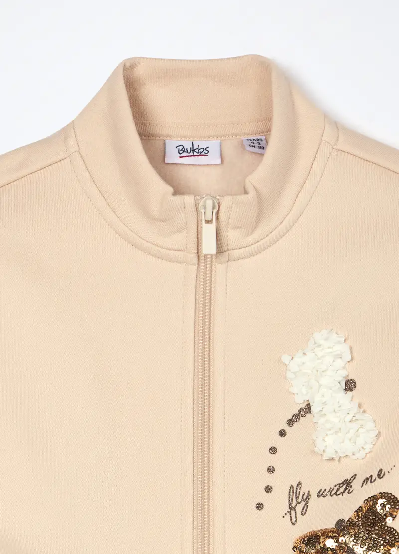 Felpa Misto Cotone Bambina, Beige chiaro miniatura 3