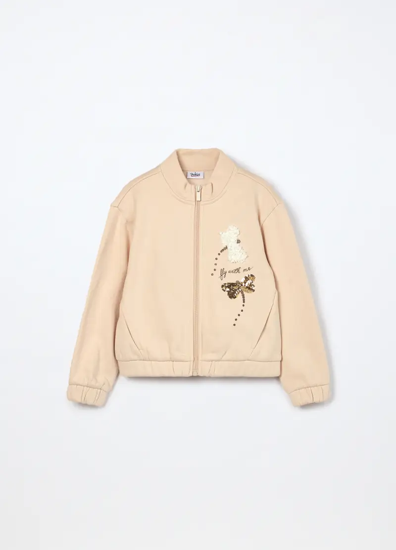 Felpa Misto Cotone Bambina, Beige chiaro