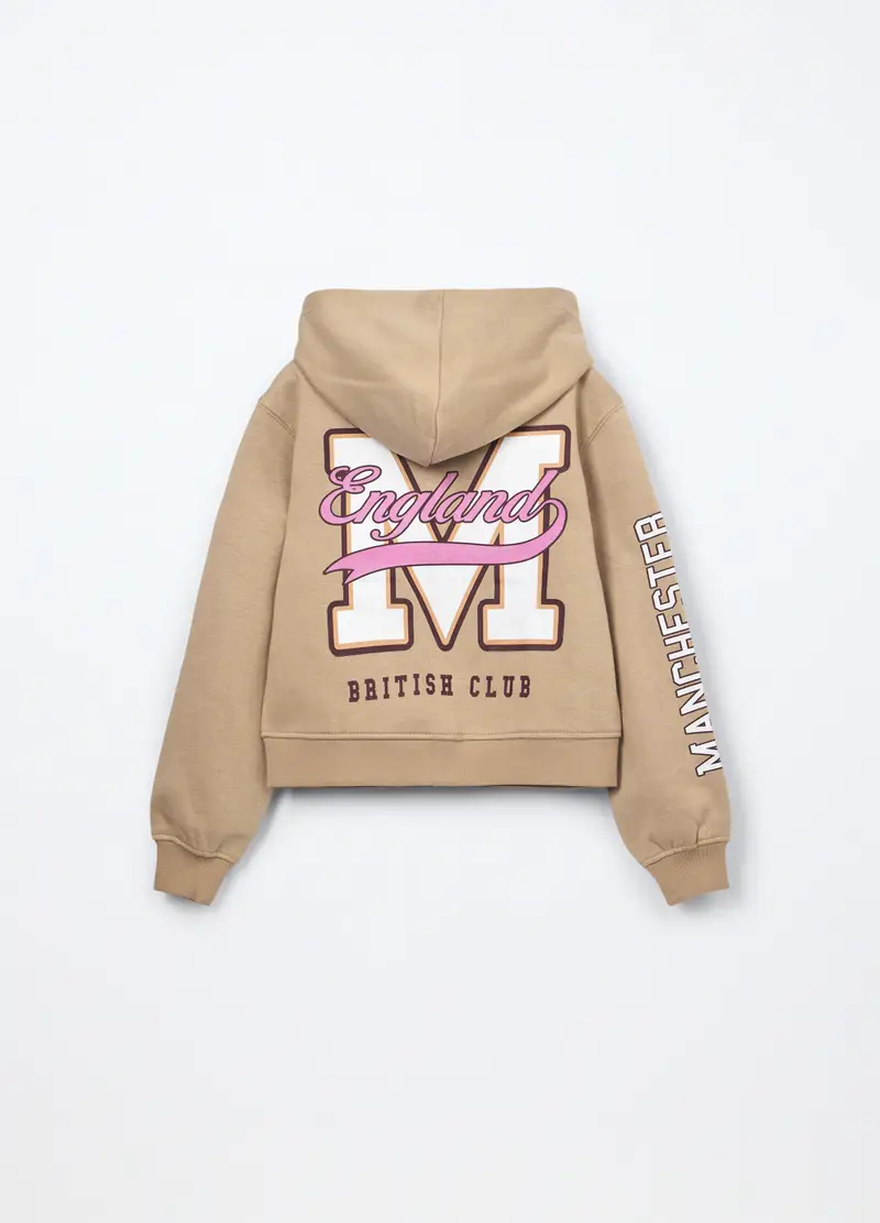 Felpa Misto Cotone Con Cappuccio Ragazza, Bambina, Beige chiaro miniatura 2