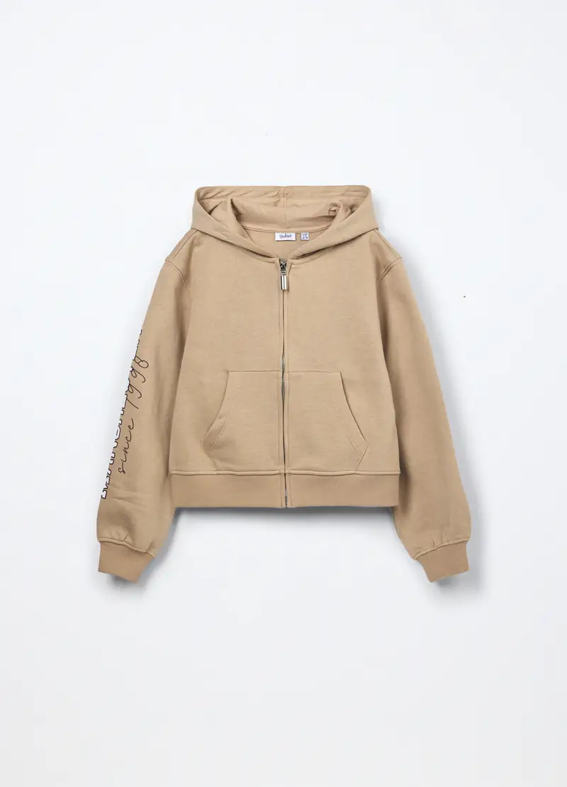 Felpa Misto Cotone Con Cappuccio Ragazza, Bambina, Beige chiaro