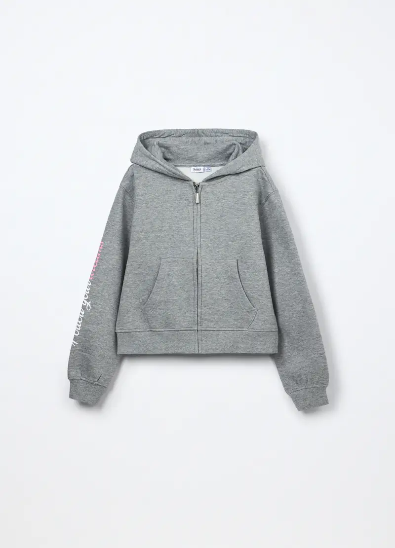 Felpa Misto Cotone Con Cappuccio Ragazza, Bambina, Grigio chiaro melange