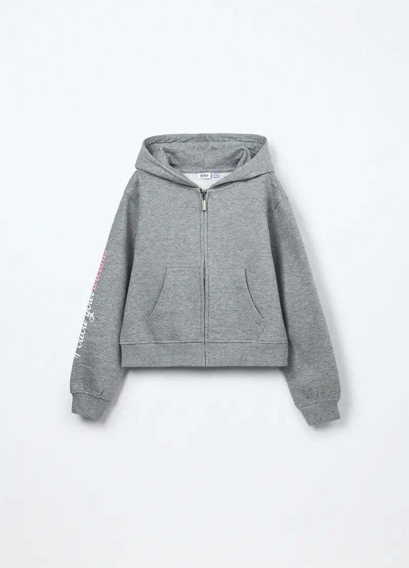 Felpa Misto Cotone Con Cappuccio Ragazza, Bambina, Grigio chiaro melange