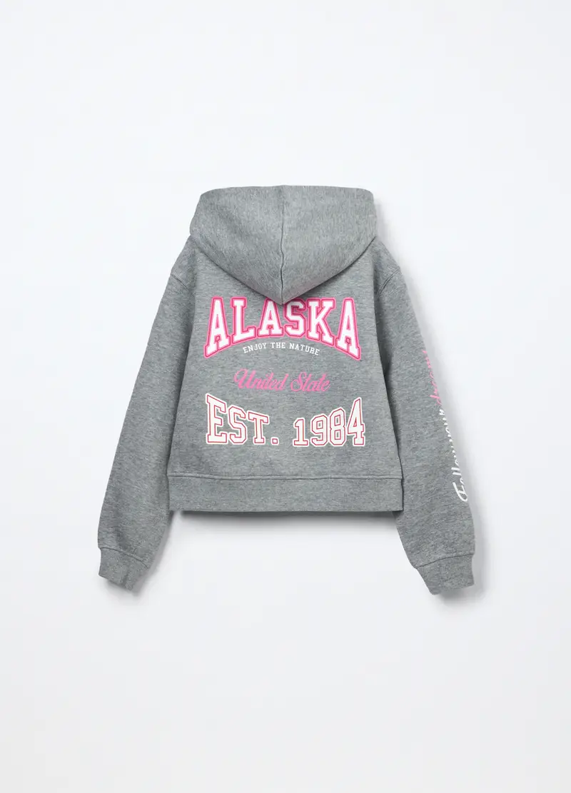 Felpa Misto Cotone Con Cappuccio Ragazza, Bambina, Grigio chiaro melange miniatura 2