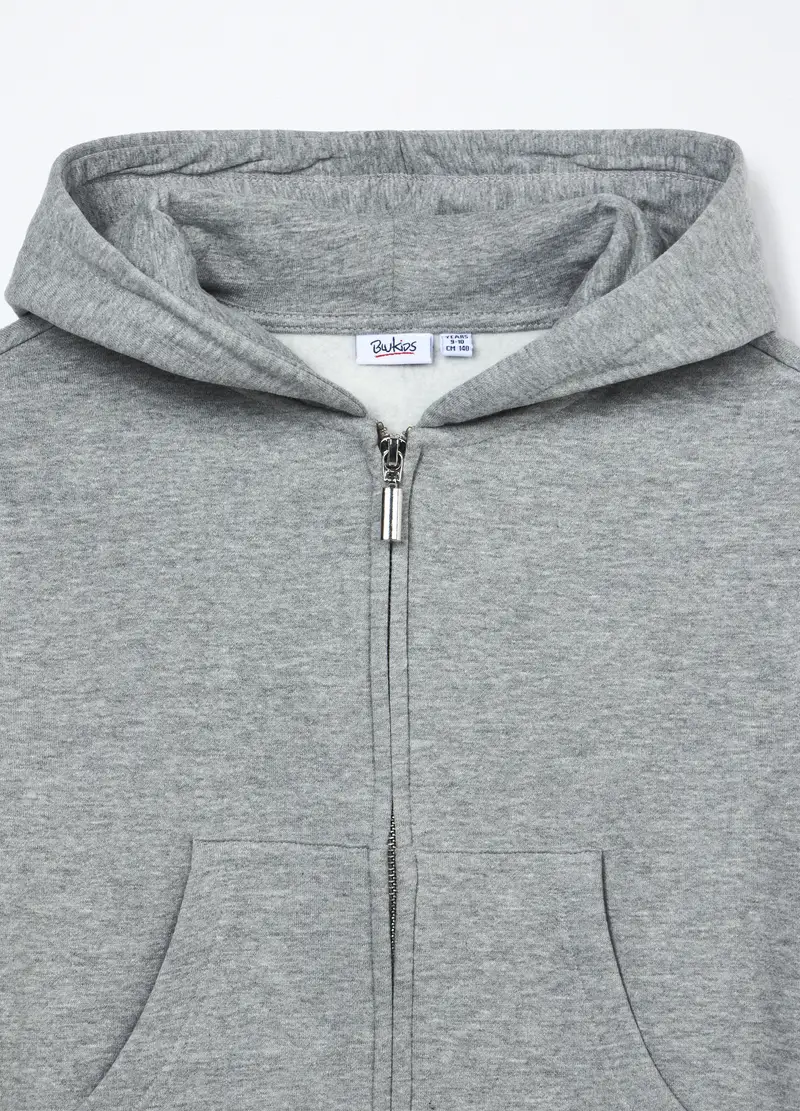 Felpa Misto Cotone Con Cappuccio Ragazza, Bambina, Grigio chiaro melange miniatura 3