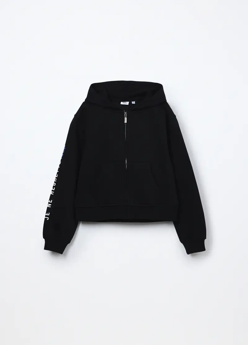 Felpa Misto Cotone Con Cappuccio Ragazza, Bambina, Nero