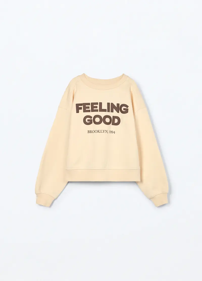 Felpa Misto Cotone Ragazza, Bambina, Beige chiaro