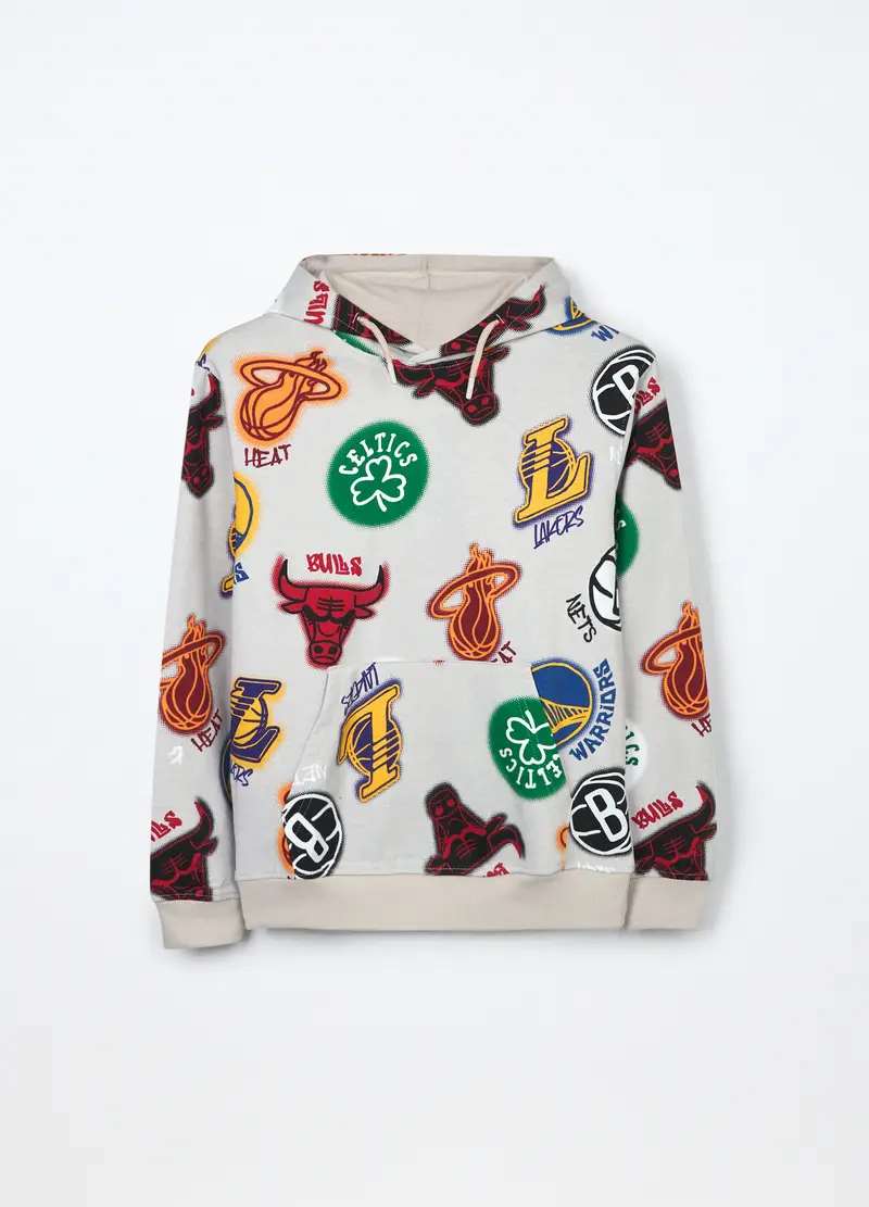 Felpa Nba In French Terry Di Puro Cotone Ragazzo, Bambino, Grigio chiaro