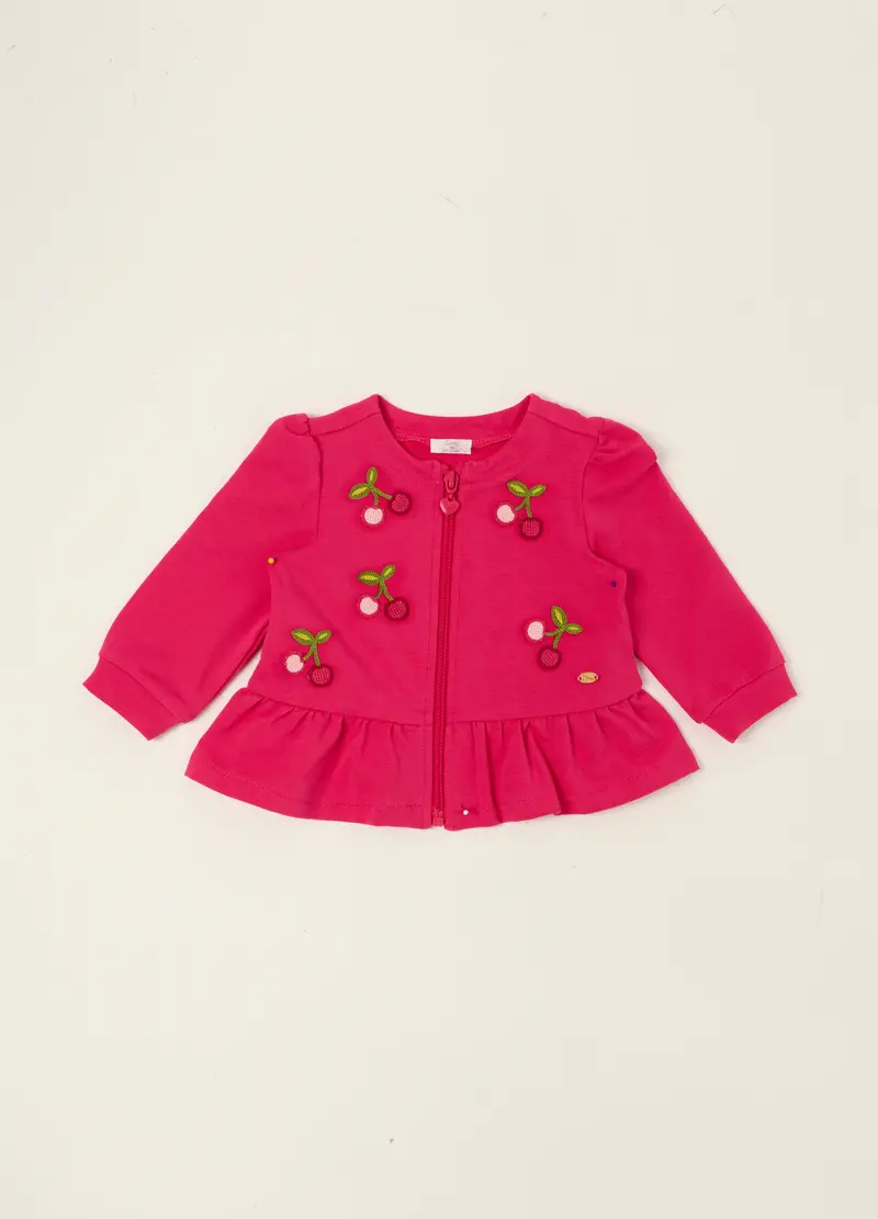 Felpa Rosa Con Zip Completa In Cotone Organico, Neonata, Rosso