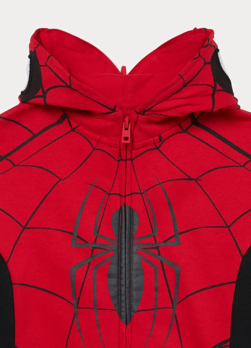 Felpa Spider-man In French Terry Di Puro Cotone Bambino, Rosso aragosta miniatura 3