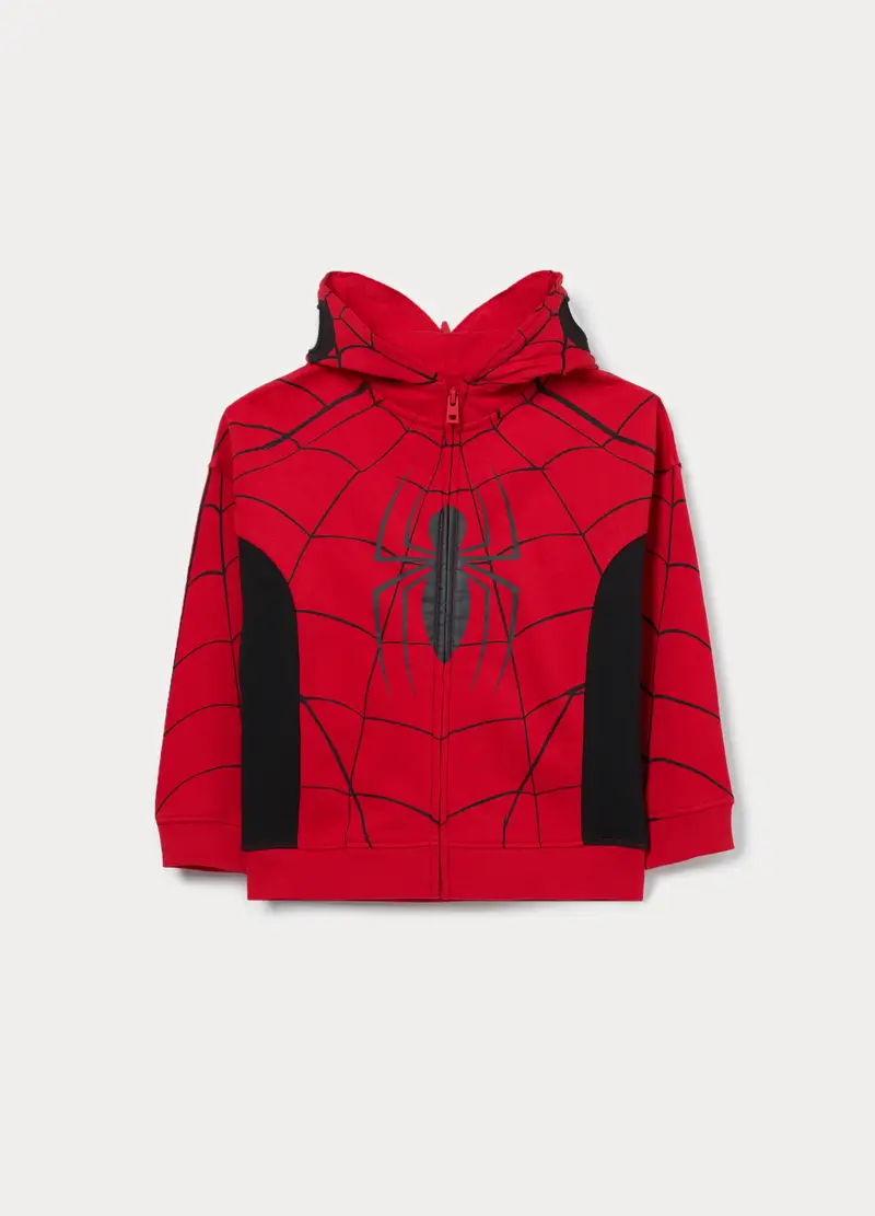 Felpa Spider-man In French Terry Di Puro Cotone Bambino, Rosso aragosta