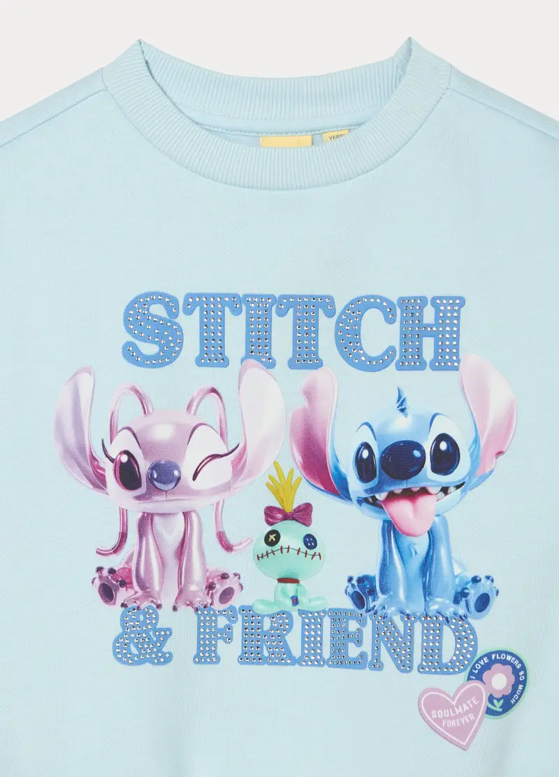 Felpa Stitch Misto Cotone Fleece Bambina, Azzurro chiaro miniatura 3