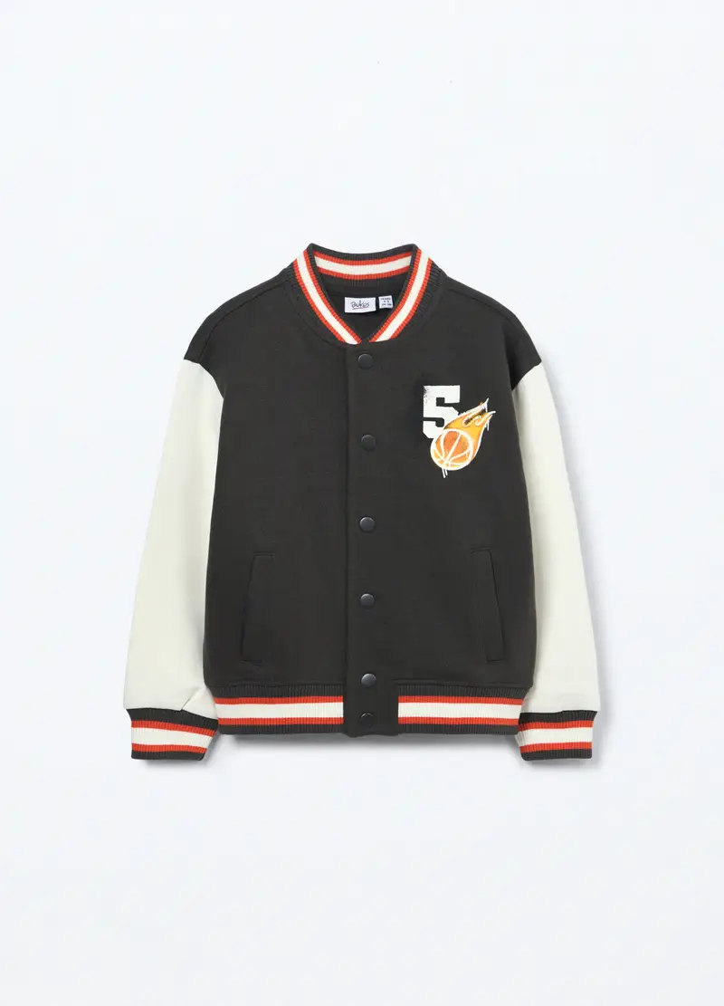 Blukids, Felpa Varsity In French Terry Di Misto Cotone Bambino, Grigio scuro, Taglia: 3-4