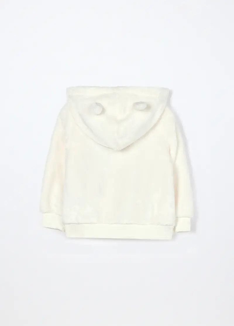 Felpa Velour Con Cappuccio Neonata, Bambina, Bianco panna miniatura 2