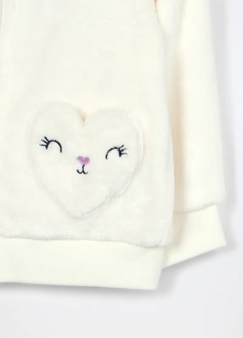 Felpa Velour Con Cappuccio Neonata, Bambina, Bianco panna miniatura 3