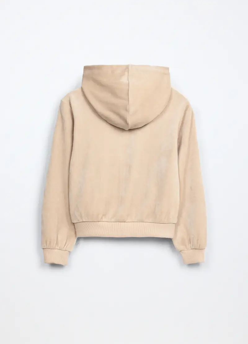 Felpa Velours Con Cappuccio Bambina, Beige miniatura 2