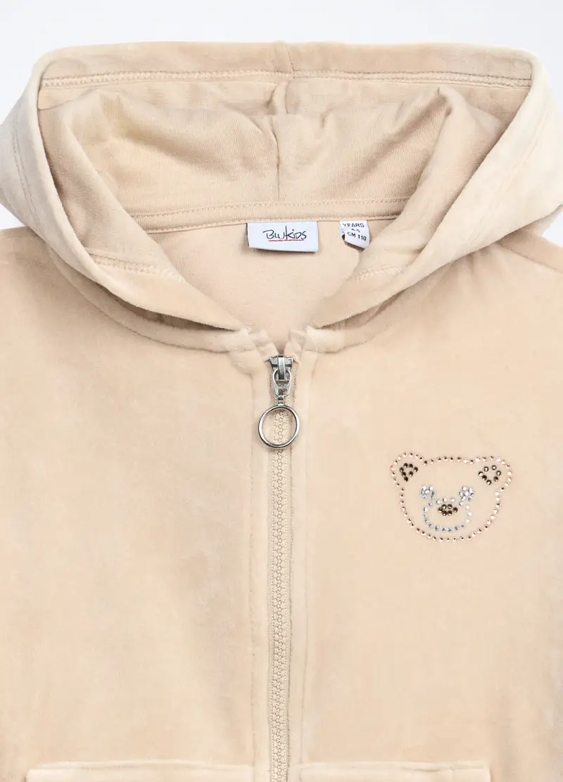 Blukids, Felpa Velours Con Cappuccio Bambina, Beige, Taglia: 3-4 miniatura 2