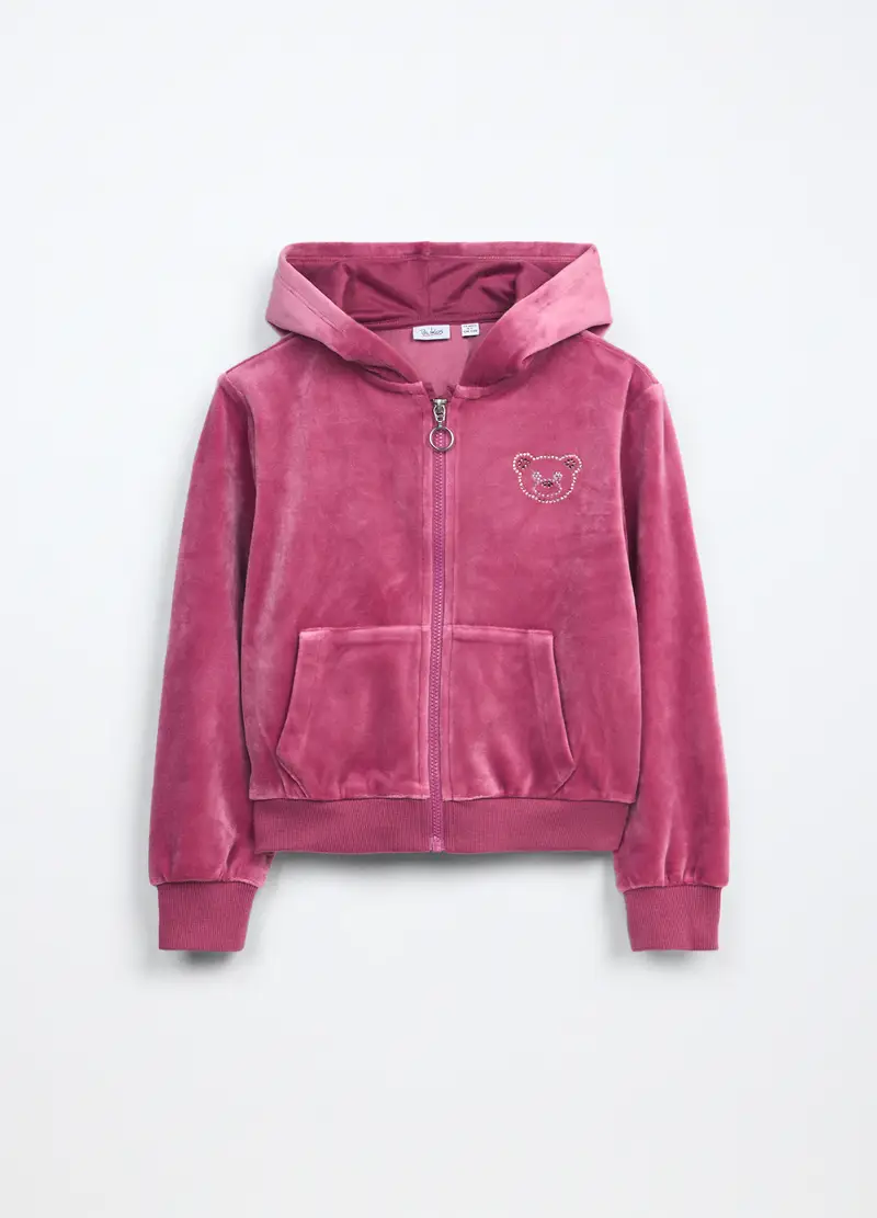 Blukids, Felpa Velours Con Cappuccio Bambina, Rosa scuro, Taglia: 3-4