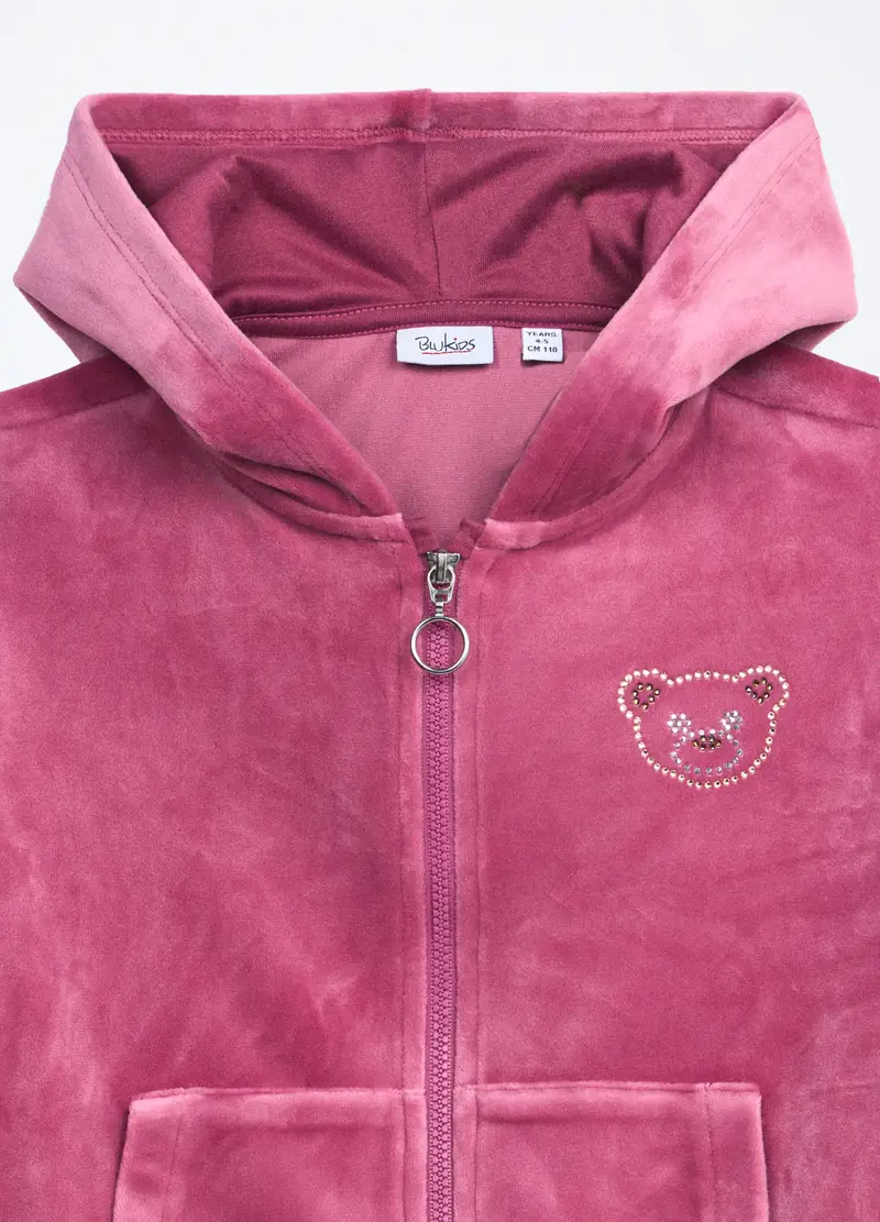 Blukids, Felpa Velours Con Cappuccio Bambina, Rosa scuro, Taglia: 3-4 miniatura 2
