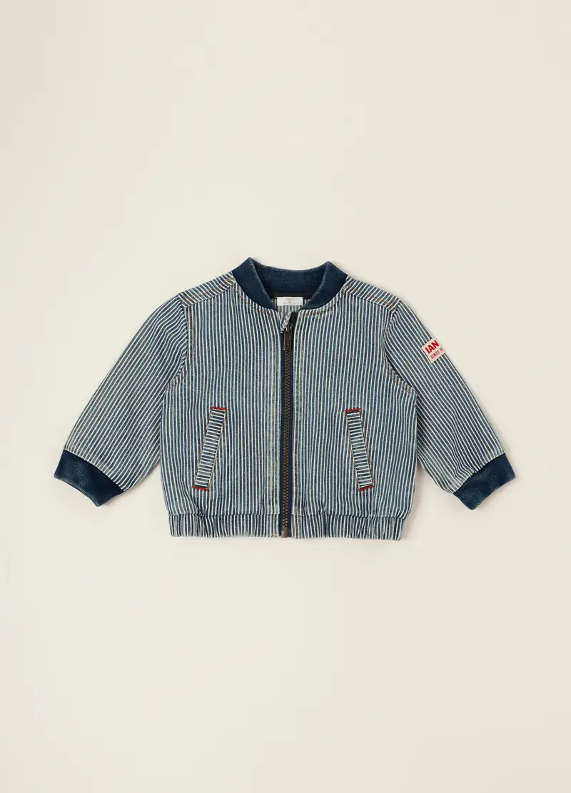 Giacca A Righe Blu In Misto Cotone, Viscosa E Lyocell Per Neonato, Bianco/Nero