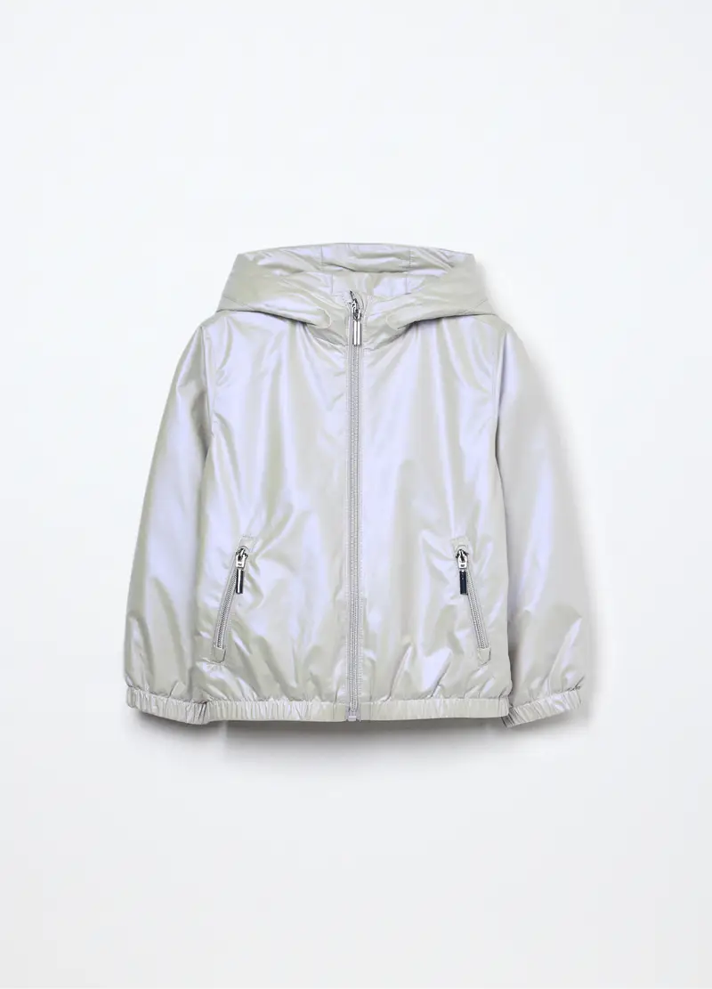 Giacca A Vento Con Cappuccio Bambina, Grigio argento