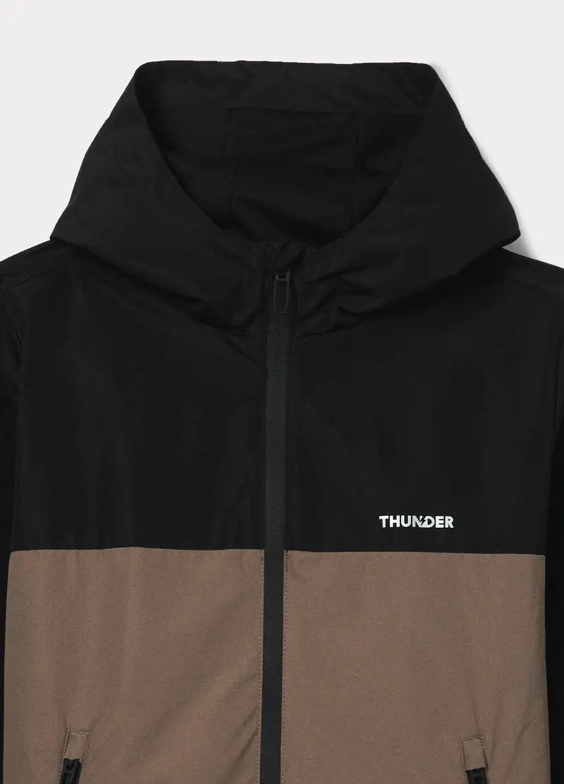 Giacca Antipioggia Con Cappuccio Ragazzo, Bambino, Nero/beige miniatura 2