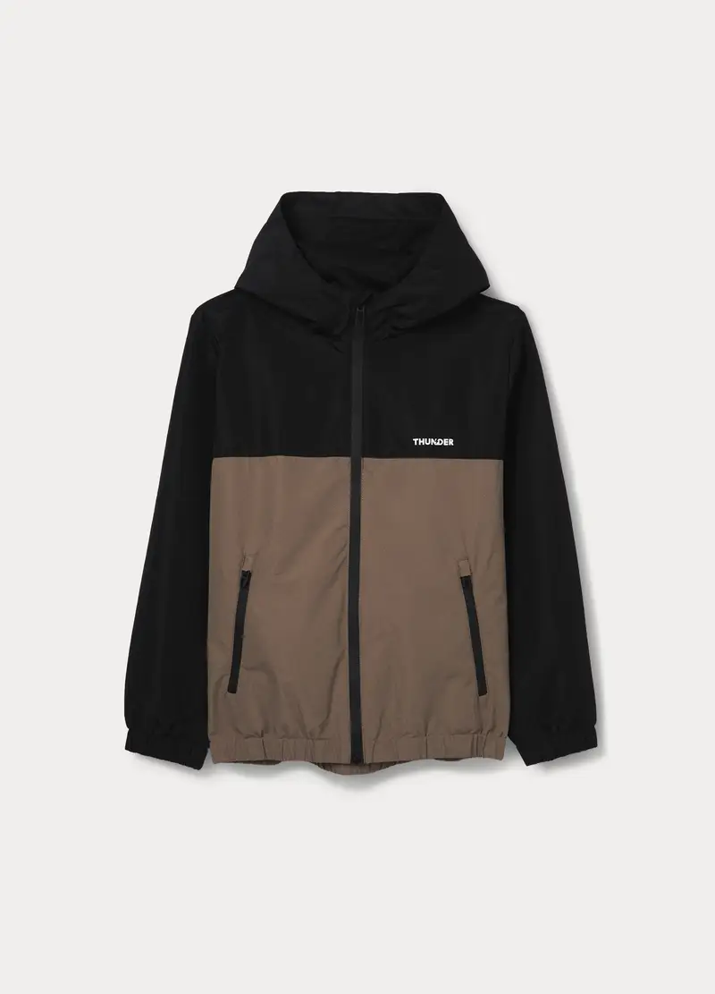 Giacca Antipioggia Con Cappuccio Ragazzo, Bambino, Nero/beige miniatura 3