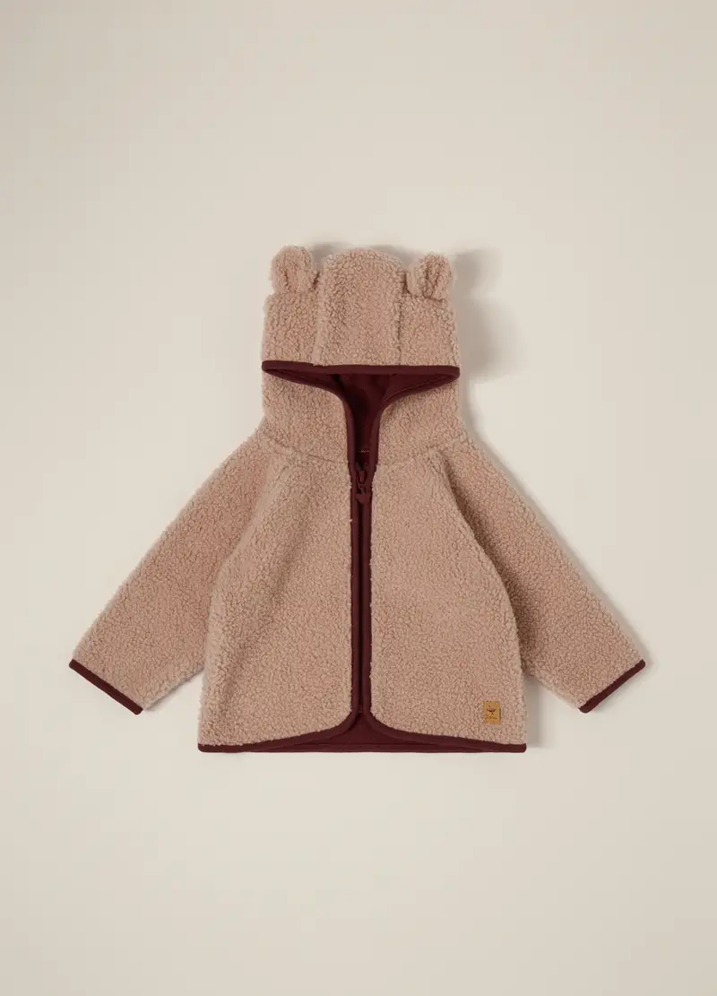 Giacca Beige In Sherpa Con Cappuccio, Neonata, Marrone/Rosa