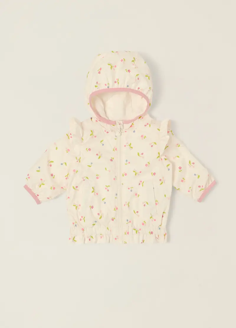 Giacca Bianca Leggera Con Fantasia Floreale, Neonata, Beige