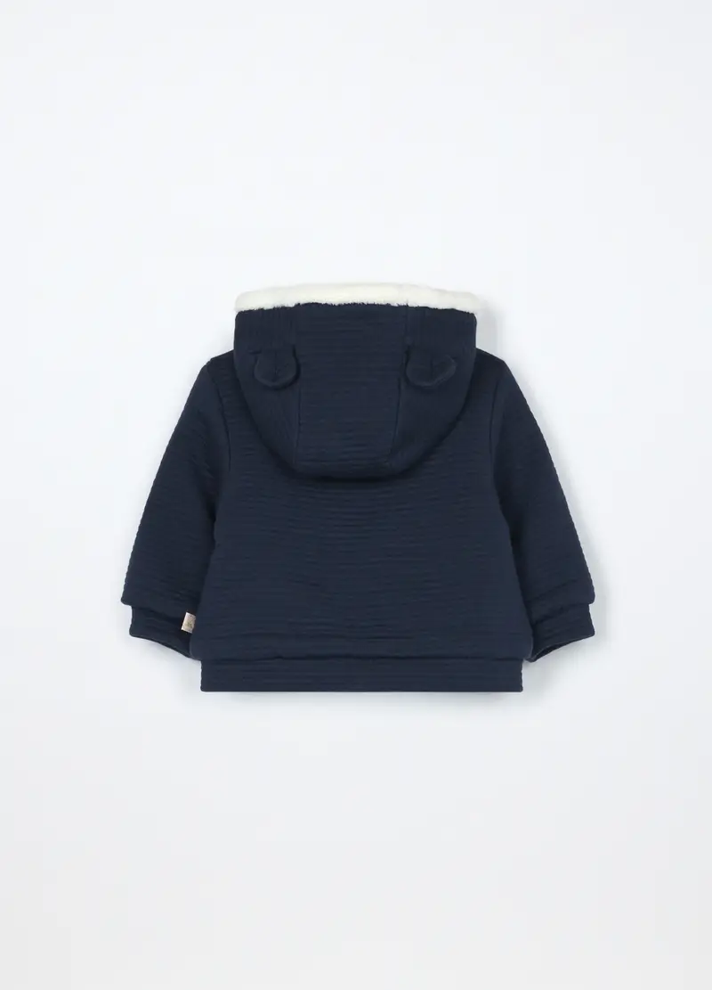 Giacca Con Cappuccio In Cotone Matelassé Neonato, Blu miniatura 2