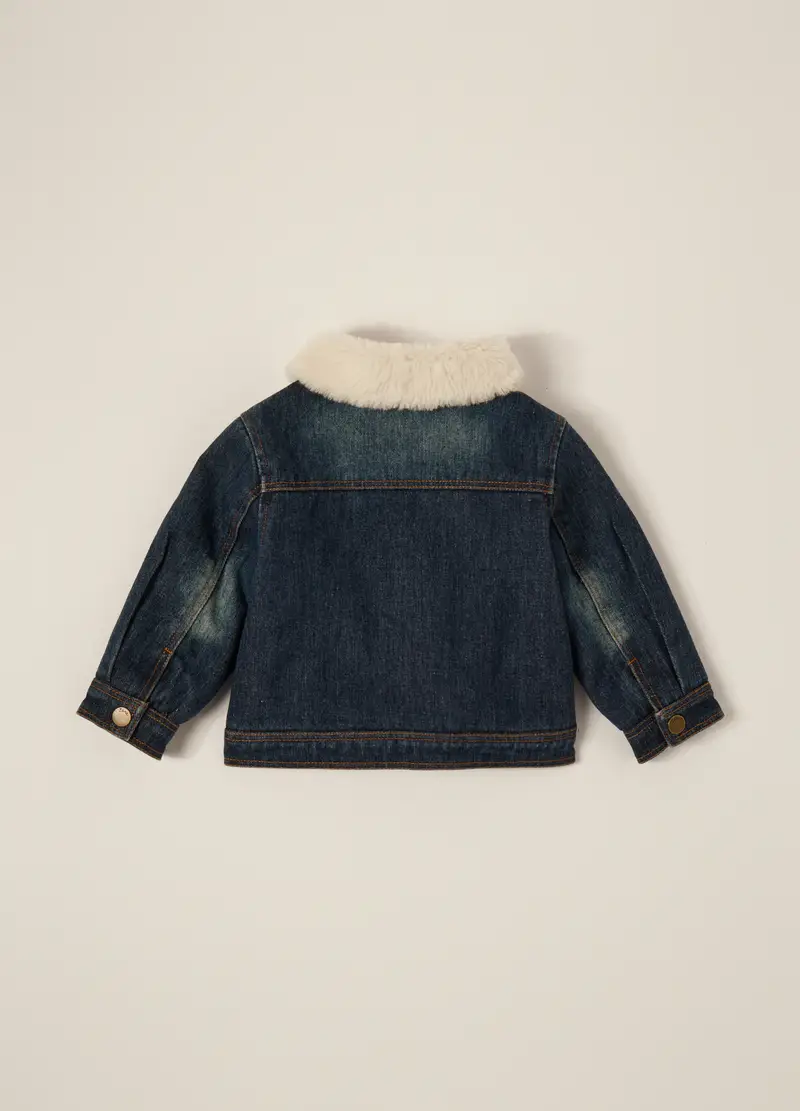 Giacca Denim Blu Con Interno In Pelliccia, Neonato, Denim miniatura 3
