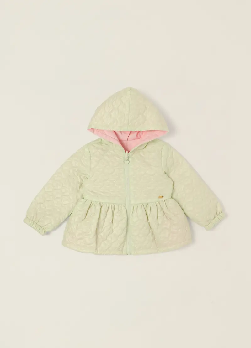 Giacca Imbottita Verde Con Cappuccio Per Neonata, Giallo