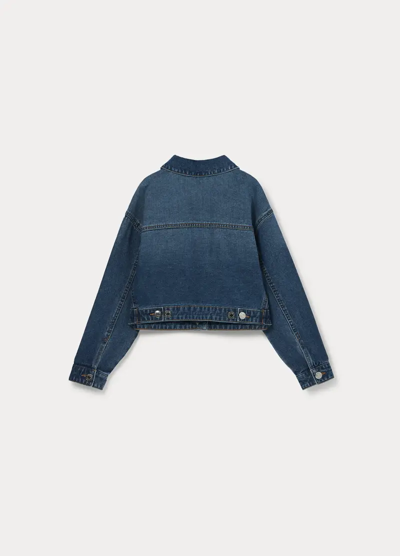 Giacca In Denim Di Puro Cotone Ragazza, Bambina, Blu denim miniatura 2