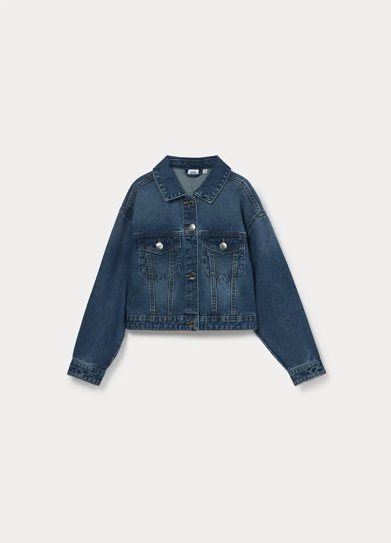 Giacca In Denim Di Puro Cotone Ragazza, Bambina, Blu denim