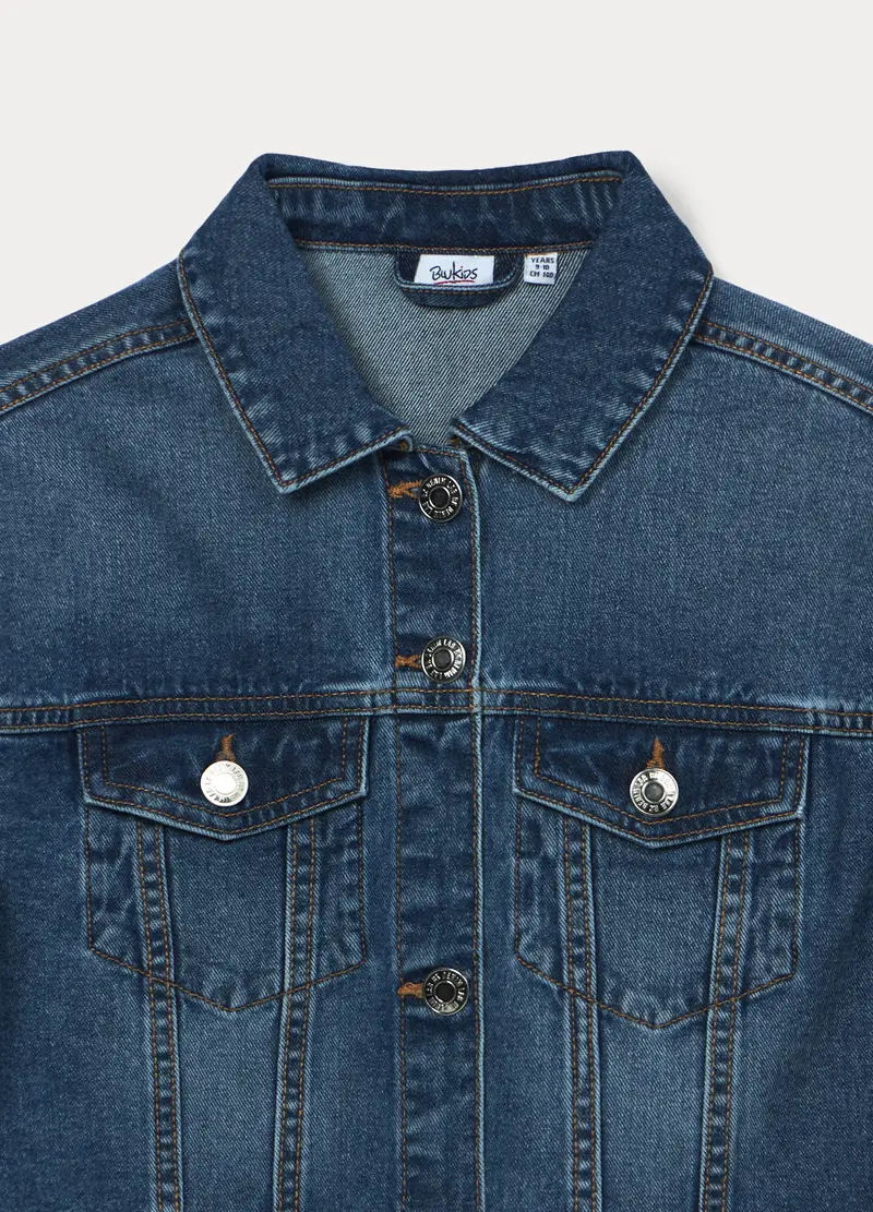 Giacca In Denim Di Puro Cotone Ragazza, Bambina, Blu denim miniatura 3