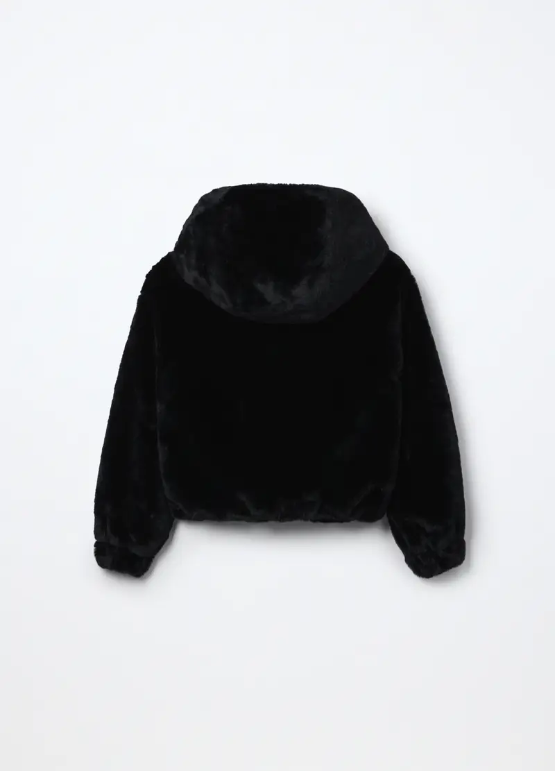 Giacca In Eco Fur Con Cappuccio Ragazza, Bambina, Nero miniatura 2