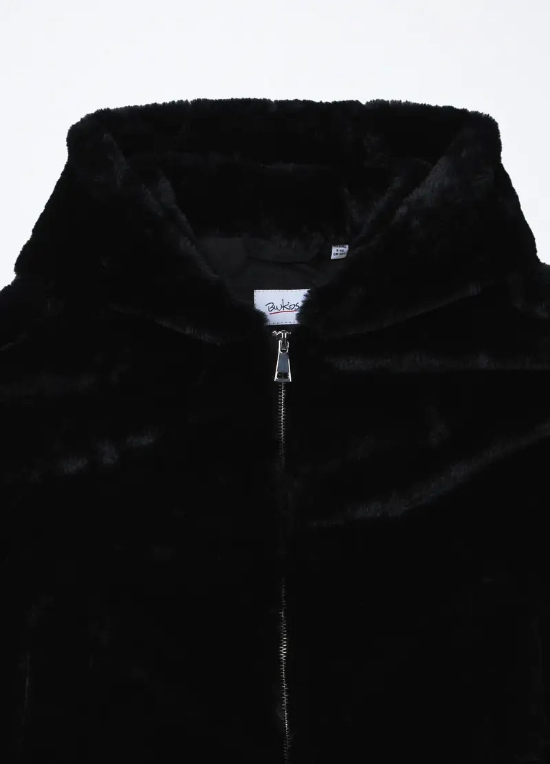 Giacca In Eco Fur Con Cappuccio Ragazza, Bambina, Nero miniatura 3