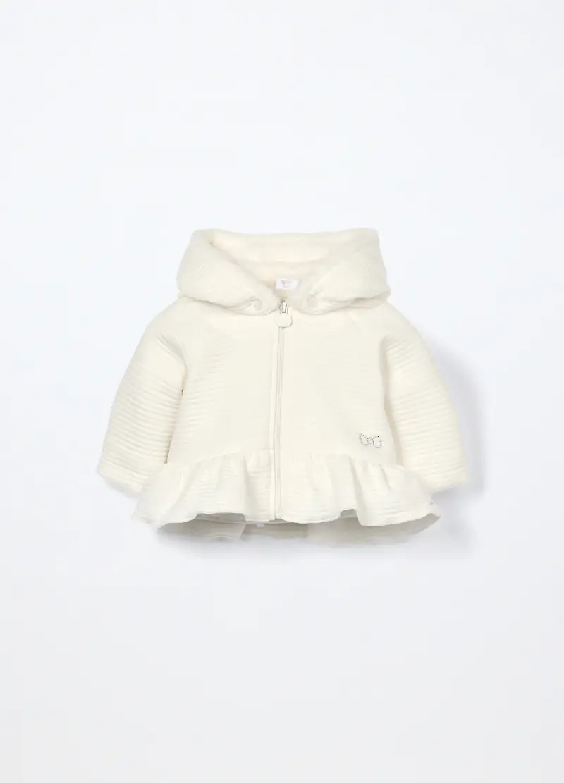 Giacca In Matelassé Misto Cotone Neonata, Bianco gesso