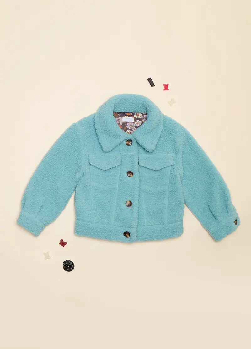 Giacca In Sherpa, Bambina, Azzurro carta da zucchero