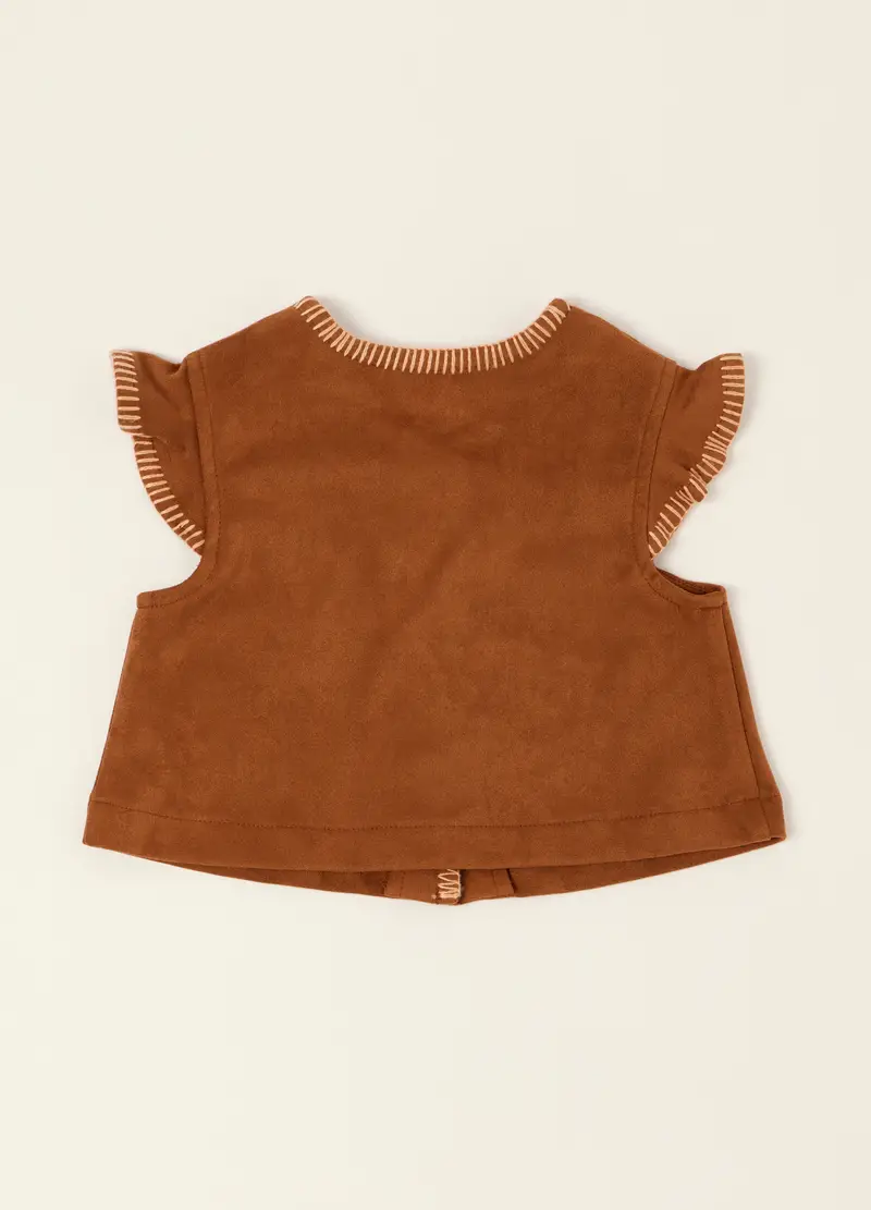 Giacca Marrone Con Dettagli A Frange In Tessuto Elasticizzato, Neonata, Marrone miniatura 2