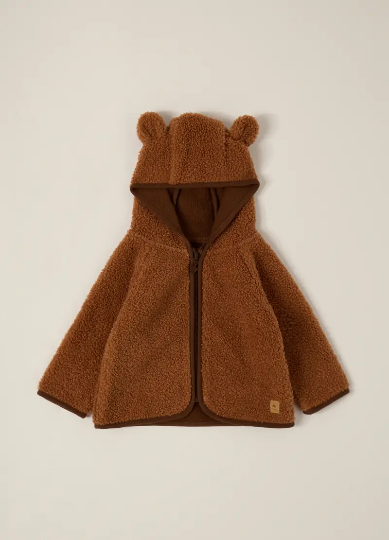 Giacca Marrone In Tessuto Sherpa Per Neonato, Marrone chiaro miniatura 2